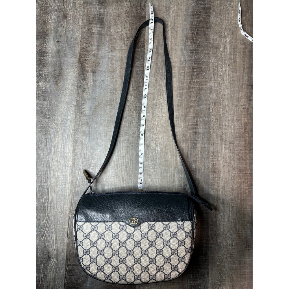 Gucci Vintage GG Supreme Monogram Crossbody Bag Navy Blue Leather Trim Italy - Picture 11 of 16